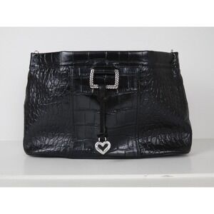 Brighton Black Croc Embossed Leather Satchel Handbag Silver Heart Charm NO STRAP